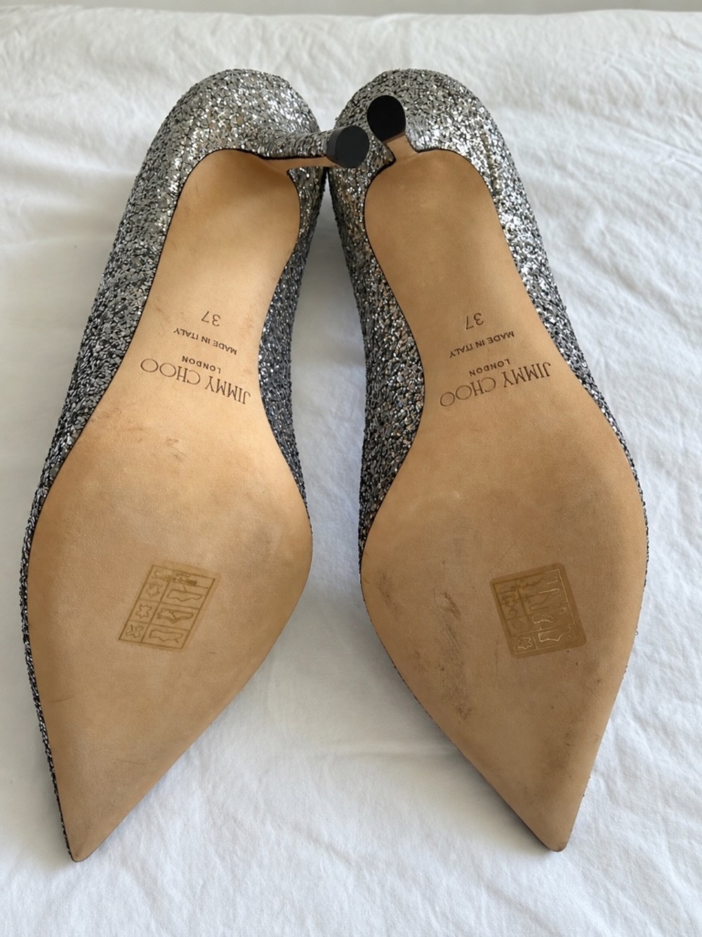 Jimmy Choo Silver Glitter Pointed Toe Pumps Heels Size 37 - Picture 5 of 6